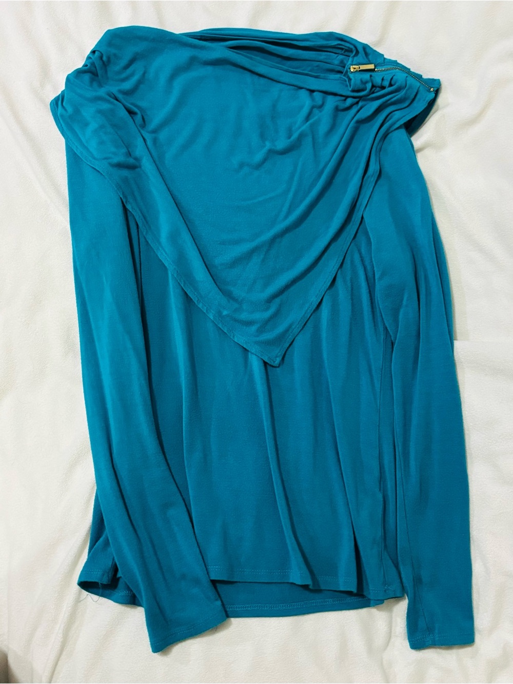 Premise Teal Draped Neck Long Sleeve Top